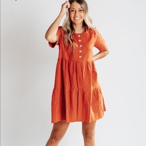 Dallas Button Dress in Rust